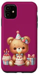 Coque pour iPhone 11 Birthday Wishes Ours en peluche marron pour fille ou garçon