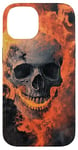 Coque pour iPhone 14 Crâne de feu en métal enveloppé de flammes fumées