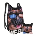 KANSS Ge Shepherd American Flag Hiking Bapack Men and Women Waterproof Portable Folding Bapack Travel Sports Shopping Ultra Light Leisure Bag