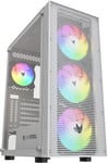 Azurite Boîtier Pc Gaming Compatible Avec Les Cartes Atx,Micro Atx Et Itx,4 Ventilateurs 120Mm A-Rgb,Façade En Maille,Installation Verticale,Verre Latéral Trempé,Usb 3.0,Blanc