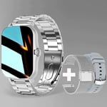 Montre Intelligente Carrée En Acier Inoxydable Pour Hommes Et Femmes,Horloge Intelligente,Appel Bt,Tracker D'activité Pour Téléphone Xiaomi Et Samsung,+ 2 Sangles - Type Silver