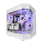 Mars Gaming MC-3T, Boîtier Gaming Custom ATX, Triple Fenêtr Verre Trempé Continu, Refroidissement Liquide Complet, Double Caméra Latérale, 3x Slots PCI Verticaux, USB-C et USB 3.0, Blanc