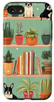 Coque pour iPhone SE (2020) / 7 / 8 Bibliothèque de livres esthétiques Boston Terrier Vintage Cactus