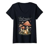 Womens Vintage Find Magic In Small Moments Cottagecore Mushrooms V-Neck T-Shirt