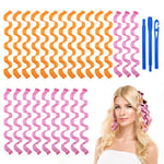 URAQT Hair Curlers for Long Hair, 24Pcs 45cm Hair Rollers Wave Curls, No Heat Hair Curlers Styling Kit with Styling Hooks, Healthy DIY Hairstyle for Women Girls