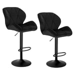 WOLTU BH139sz-2 Lot de 2 Tabouret de Bar réglable en Hauteur Chaise Haute pour Bar avec Dossier siège rembouré en Velours Pied en métal,Noir