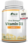 Vitamin D3 4000 IU - 400 Vegetarian Tablets - 13 Month Supply - High Strength D