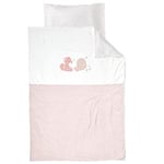 Nattou Parure de Lit en Coton et Polyester, Renard et Lapin, à Motif réversible, Housse de Couette 140 x 100 cm, Taie d'oreiller 40 x 60 cm, Alice et Pomme, Rose/Blanc