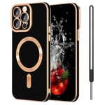 SouliGo iPhone 13 Pro Max Case iPhone 13 Pro Max Phone Cases Compatible with MagSafe and Magnetic Car Mount Slim Luxury Bling Plating Bumper Soft TPU Shockproof Cover with Lanyard - Black