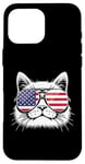 Coque pour iPhone 16 Pro Max Lunettes de soleil aviateur motif chat patriotique drapeau américain