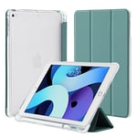 4UBonLife Coque pour iPad 9,7 Pouces 6ème/5ème Génération 2018/2017, pour iPad Air 1/2, Housse Étui de Protection Léger avec Porte-Stylet Coque Arrière en TPU Souple Givré Translucide,Nuit Verte