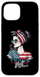 Coque pour iPhone 15 Trump Girl Messy Bun Trump 2024 Élection Drapeau américain