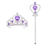 Vicloon Elsa Princess Tiara, Tiara Crown and Fairy Wand Elsa Dress Up Accessories Set for Party, Cosplay - Purple