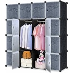 Diy Armoire Plastique à Monter Soi-Même Système d'étagères Enfichables avec Porte Penderie - 16 Cubes Noir Naizy