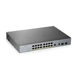 Zyxel Switch 16 ports Gigabit Smart Managed PoE+ avec une réserve de 250 watts et 2 ports Gigabit Combo avec gestion Cloud Nebula, Long Range PoE Switch [GS1350-18HP]