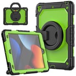 HUEZOE Étui pour iPad 10,2", modèle 2021/2020/2019, résistant aux Chocs, Coque de Protection intégrale avec Support Rotatif à 360 degrés, bandoulière pour iPad 9/8/7, Jaune verdenero