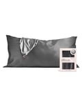 Kitsch 100% Satin Pillowcase with Zipper, Softer Than Silk Pillowcase for Hair & Skin, Cooling Pillow case, Satin Pillow Case Cover (King (1 Pack), Charcoal)