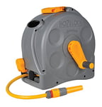 HOZELOCK - 2-in-1 Compact Hose Reel 25m : Portable or Wall-mounted Plastic Reel, Easy Rewind Function, Supplied with Nozzle, Fittings and Fixings [2415R0000]