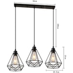 Rétro Lustre Suspension Industrielle Cage Forme Dimant E27 20,5cm Lampe Abat-jour Metal Luminaire pour Salon Couloir avec Base Rectangulaire