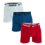 Nike Mens Dri-FIT Essential Micro 3 Pack Boxer Trunks in White blue red - Multicolour material_polyester - Size X-Small