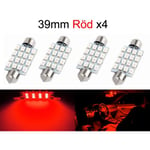 Spollampa 39mm röd 4-pack Led 2835SMD  C5W SV8.5 Röd