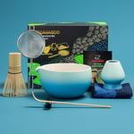 Set de thé japonais (7 pièces) Set de fouet à matcha Bol à matcha avec bec verseur Fouet à matcha en bambou (Chasen) Pelle (Chashaku) Support de fouet à matcha Set de préparation.N31,Bleu dégradé