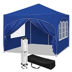 WOLTU Pop-up Gazebo, Gazebo with Sides 3m x 3m, Folding Event Shelter for Outdoor, Garden, Camping, Height Adjustable, Waterproof, UV-Protection, with Carry Bag, Blue