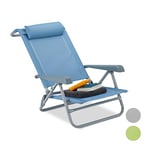 Relaxdays Chaise Pliante Jardin Chaise Pliable Plage Ajustable Appui-tête accoudoirs réglables 120 kg, Bleu