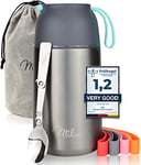 Milu Boîtes Alimentaires Isothermes 450ml I 650ml I 800ml, Boîte Isotherme Repas Chaud Porte-Aliments en Acier Inoxydable à Double Couche, Cuillère Pliante pour Ecole, Bureau (800ml/Gris)