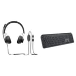 Logitech Zone 750 Wired On-Ear Headphones with Advanced Noise Canceling Mic & MX Keys S Wireless Keyboard, Low Profile, Fluid Quiet Typing, Programmable, Backlighting, Bluetooth