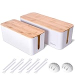 Lot de 2 grandes boîtes de rangement de câbles en bois et couvercle pour câbles TV, ordinateur, routeur, concentrateur USB et multiprise sous le bureau – Matériau ABS sûr et verrouillage anti-bébés et