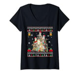 Womens Cat Xmas Decoration Santa Cat Ugly Christmas Tree V-Neck T-Shirt