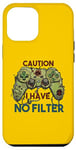 Coque pour iPhone 14 Plus Drôle sarcastique Gamer Humour Caution I have no filter joke