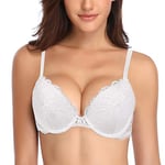 Deyllo Soutiens-Gorge Femme Rembourré avec Armature Dentelle Lingerie Push-up Brassiere Classiques Brassière Maintien Blanc 95D