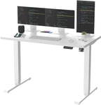 SANODESK QS 140x60cm Bureau Assis Debout Réglable en Hauteur avec Fonctions Mémoires, Bureau Debout Électrique Anti-Collision, Blanc