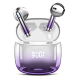 Wireless Earbuds Bluetooth 5.3 Headphones with 4 Mic HiFi Stereo Sound, Wireless Headphones with Dual LED Display Touch Control, 40H Playtime Bluetooth Earphones IP7 Waterproof, Purple