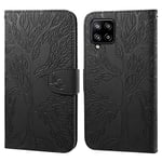 Aisenth Samsung Galaxy A12 Flip Case, The Tree of Life Embossed PU Leather Wallet Phone Folio Case Magnetic shockproof Protective Cover with Stand function, Card Slots + 1 pcs Wrist Strap (Black)