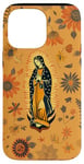 Coque pour iPhone 14 Pro Max Orange Paisley Vierge Marie Guadalupe minimaliste catholique