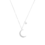 Amor collier avec pendentif en argent sterling 925 pour femme, avec zirconium synth., 45+5 cm, argent, lune/étoiles, Livré en boîte cadeau de bijoux