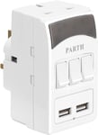 PARTH Travel Adapter, Shaver Plug Adaptor UK Triple Plugs, USB Adapter Plug 3