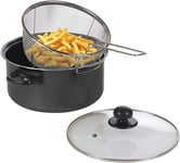 Non Stick Chip Pan Deep Fat Fryer Cooking Pot Frying Basket With Lid