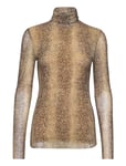 Printed Mesh Long Sleeve Fitted Rollneck Tops T-shirts & Tops Long-sleeved Brown Ganni