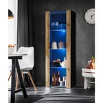 Komodee Vitrine Armoire Tivoli, Noir/Wotan, Largeur 55cm x Hauteur 159cm x Profondeur 35cm, LED Blu, 3 étagères, pour Salon, Chambre, Entrée