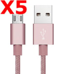 X5 Câble Metal Nylon Renforcé Chargeur USB/Micro USB 1,5m Tréssé Couleur Rose Compatible Samsung LG Sony Wiko Blackberry Motorola Asus Huawei Honor Archos TEENO X5 Couleur :