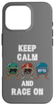 Coque pour iPhone 16 Pro Casques rétro vintage, Go Kart Car Racing, Keep Calm & Race On