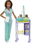 ​Barbie Baby Doctor Playset with Brunette Doll, 2 Infant Dolls, Exam Table and Accessories, Stethoscope, Chart and Mobile for Ages 3 and Up