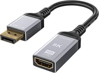 8K Displayport vers HDMI Adaptateur, DP 1.4 (source) vers HDMI 2.1 (moniteur) Adaptateurs Mâle vers Femelle Prenant en Charge la Résolution ultra 8K 60HZ 4K 120HZ pour Dell, Lenovo, AMD et P.[V730]