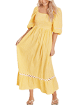 Accessorize Gingham Puff Sleeve Maxi Dress, Yellow