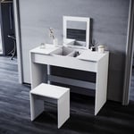 SONNI Meubles de Coiffeuse Blanche, Bureau de Maquillage a Double Usage avec Chaise, Compartiment de Rangement Miroir Caché