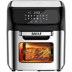 Bakaji Four friteuse à air chaud Frigge Cuisinière grille sèche sans huile Airfryer capacité 12 l écran LED tactile 12 programmes minuterie réglage température puissance 1800 W (argent)